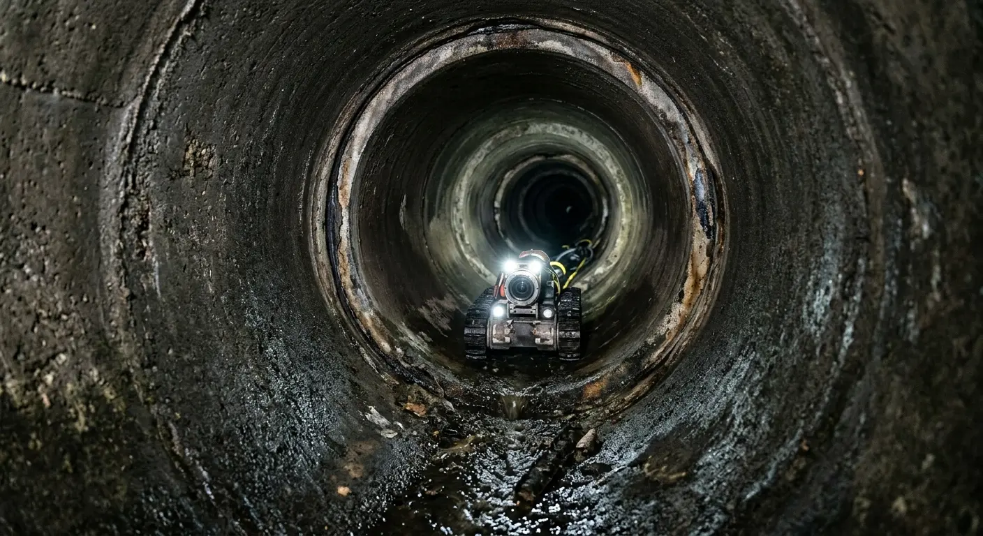 Robotic sewer camera inspecting pipe interior for Sewer Line Cleaning in Wappinger