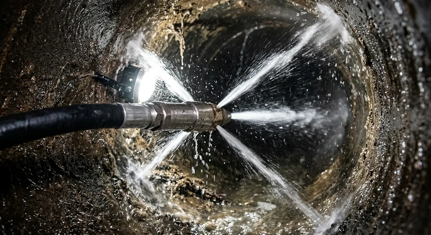 High-pressure hydro jetting nozzle cleaning sewer pipe for Storm Drain Cleaning in Wappinger